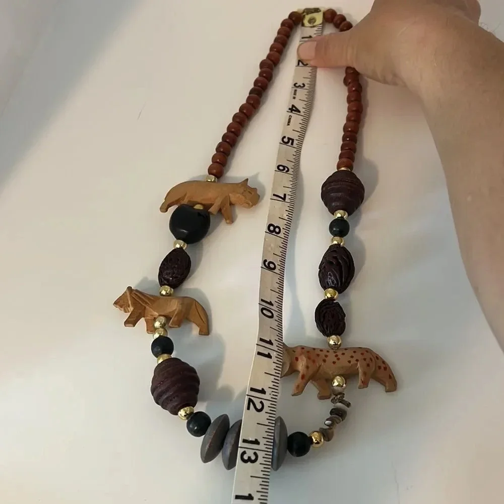 Vintage purple & Beige Beaded & Tribal Animal Statement Necklace